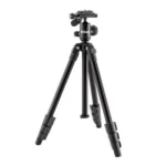 Nikon Compact Outdoor Tripod black front view with three extended legs and pan handle