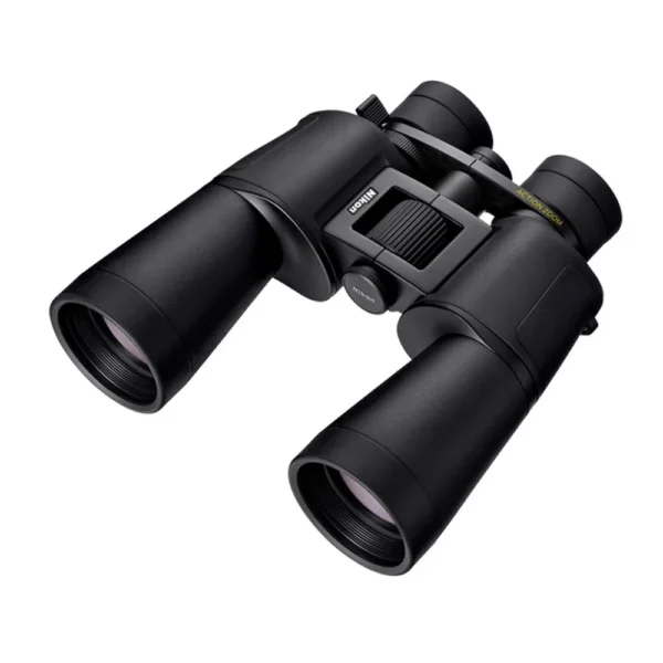 Nikon Action Zoom binoculars black front three-quarter view with large lenses and focus wheel