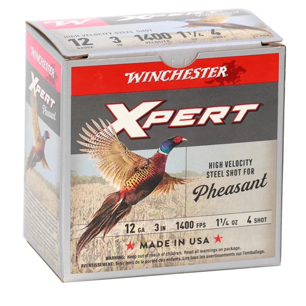 primary-22290 Winchester Xpert HV Steel Pheasant Shotshells, front and left side of red and gray box
