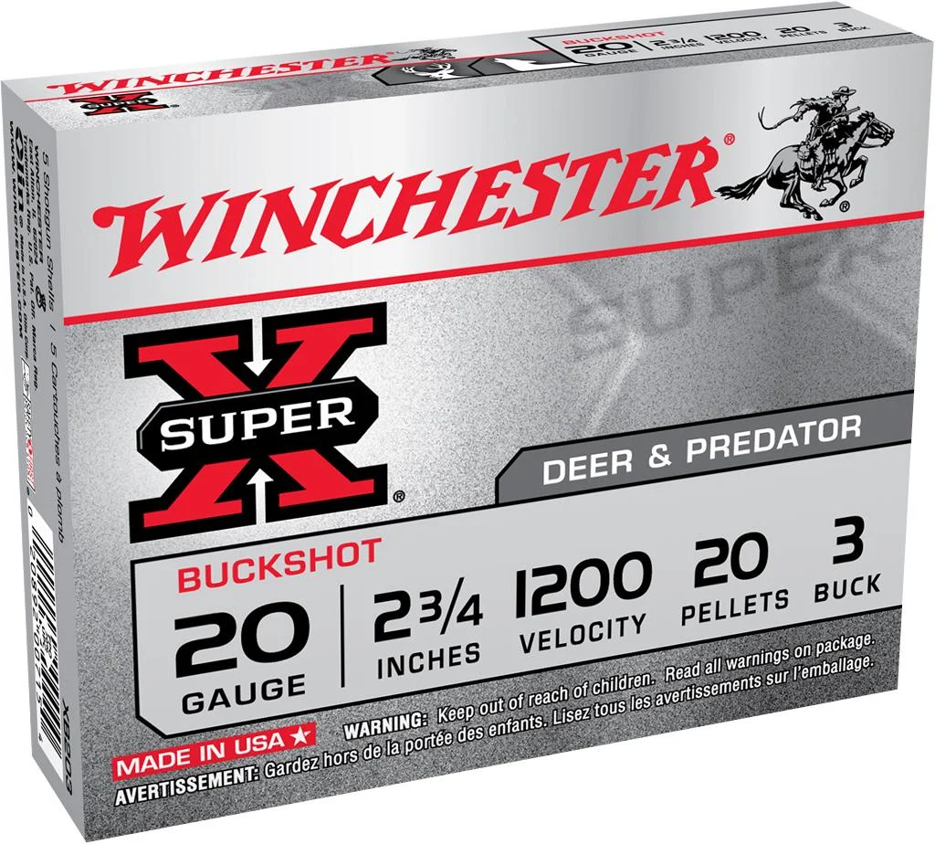 primary-22292 Winchester Super X Buckshot Shotshells, white and gray box shown from front and top