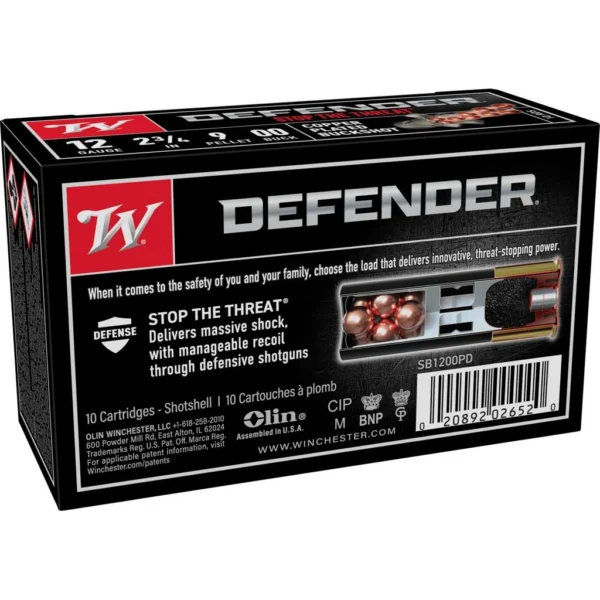 Winchester Ammunition Winchester Copper Plated Defender Shotshells 12 ga 2-3/4" 9-Pellet 1145 fps #00 10/ct