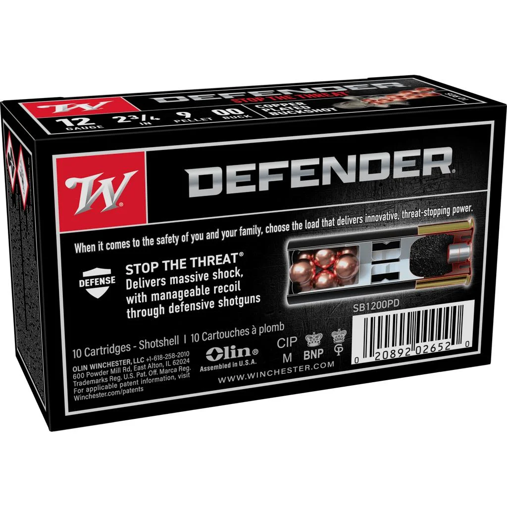 primary-22298 Winchester Ammunition Winchester Copper Plated Defender Shotshells 12 ga 2-3/4" 9-Pellet 1145 fps #00 10/ct