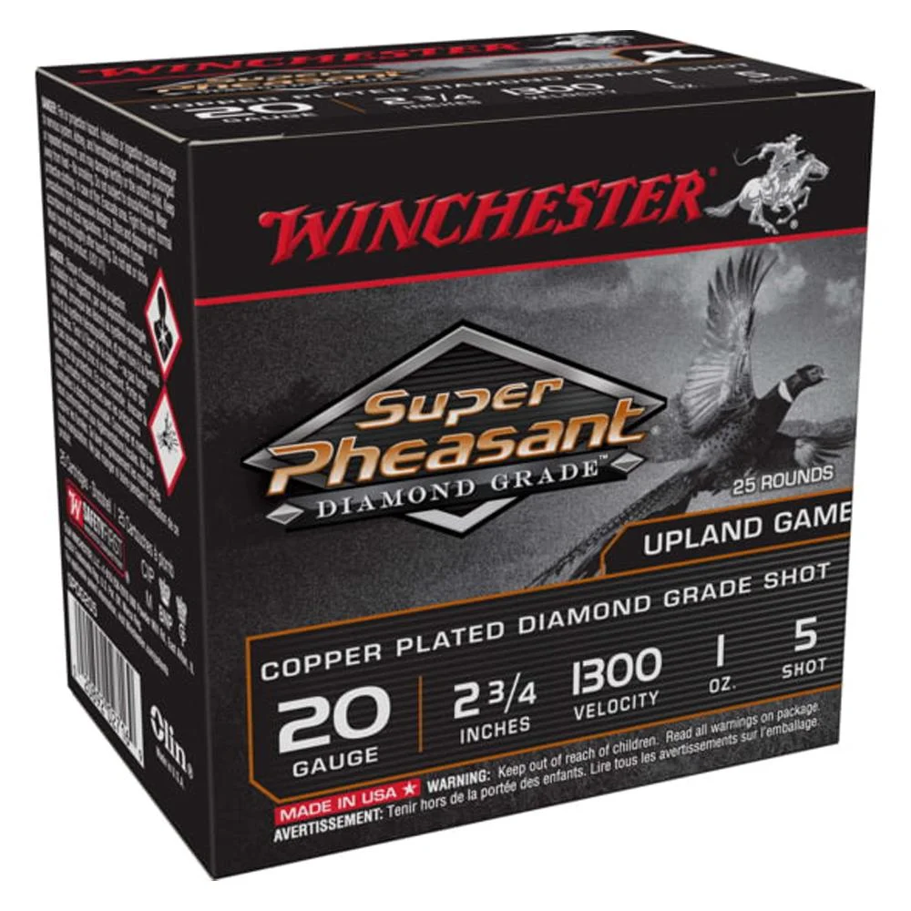 primary-22302 Winchester Diamond Grade Super Pheasant Shotshells, black retail box in angled front view