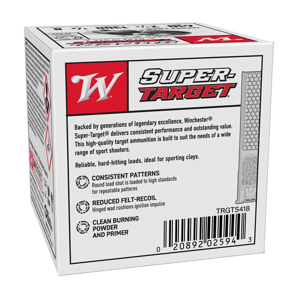 primary-22309 Winchester Ammunition WIN SUPER TRGT 410BOR 2.5" #8 25/250 white and red box, rear view