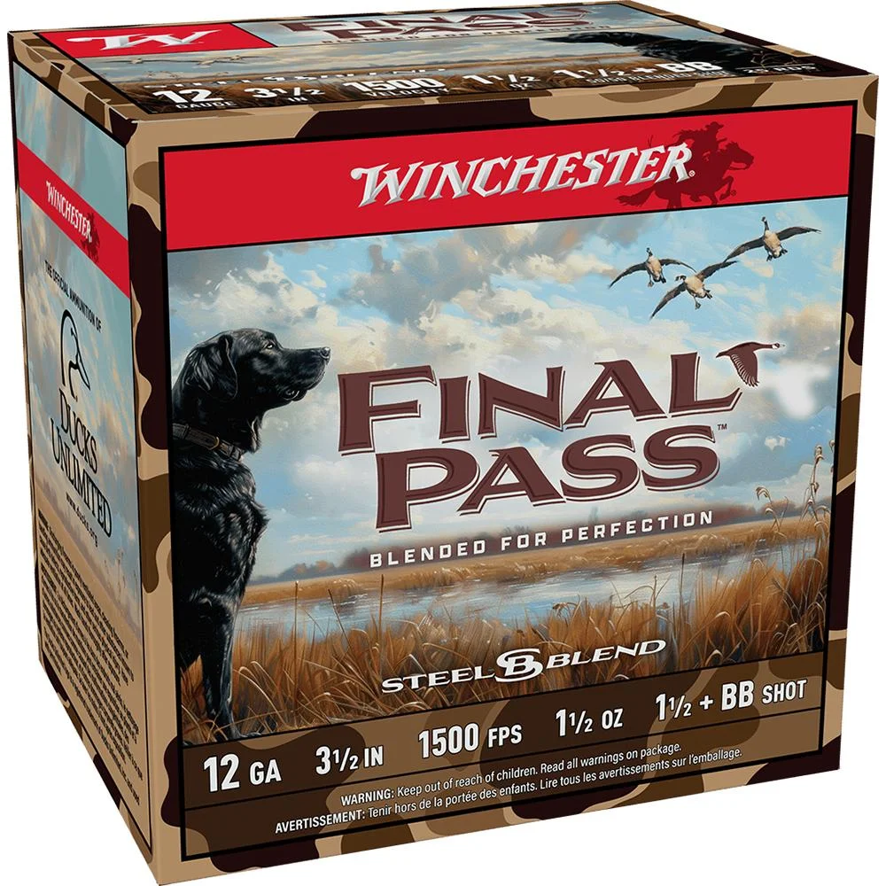 primary-22311 Winchester Ammunition Winchester Final Pass Shotshells 12ga 3-1/2" 1-1/2oz 1500 fps #1.5 & #BB Shot 25/ct