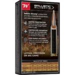 Winchester Ballistic Silvertip Rifle Ammunition box shown from rear with cartridge graphic