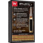 Winchester Ballistic Silvertip Rifle Ammunition, rear box view with cartridge graphic and text