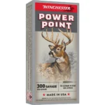 Winchester Super-X Power Point, front and side view of gray ammunition box with deer artwork