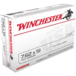Winchester USA Rifle Ammunition, angled view of white box with red Winchester branding