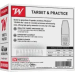 Winchester Target handgun ammunition, rear and side view of white and red box