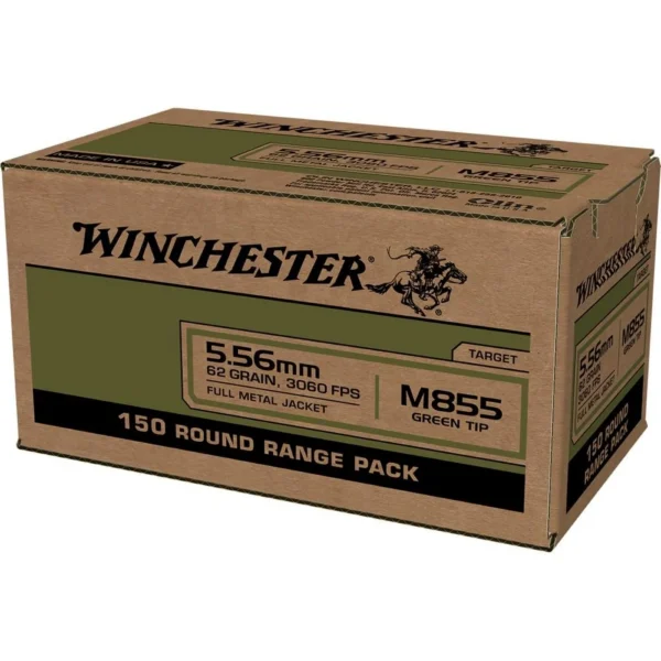 Winchester Ammunition Winchester USA Lake City M855 Green Tip Rifle Ammunition 5.56X45 NATO 62 gr. FMJ 1255 fps 150/ct