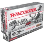 Winchester Deer Season XP Rifle Ammunition, angled front view of white and grey box