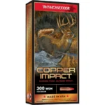 Winchester Copper Impact Rifle Ammunition, black and orange box front view with deer artwork