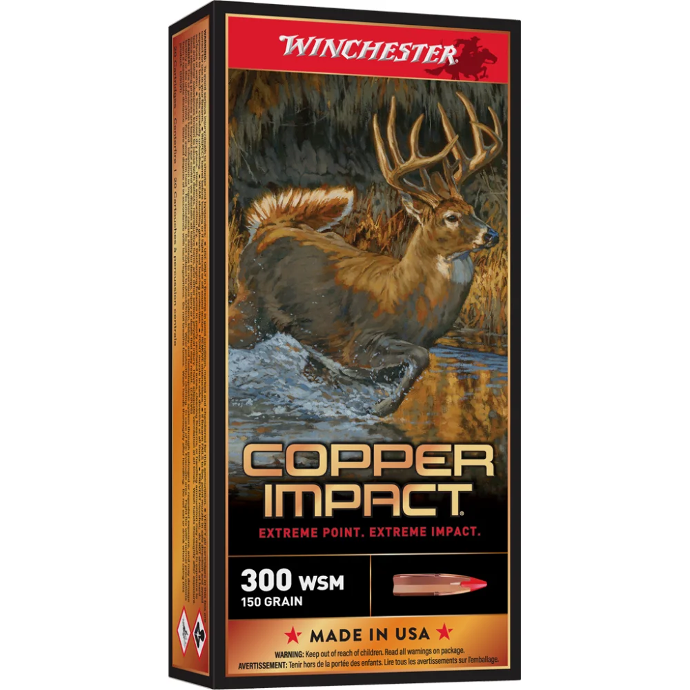 primary-22447 Winchester Copper Impact Rifle Ammunition, black and orange box front view with deer artwork