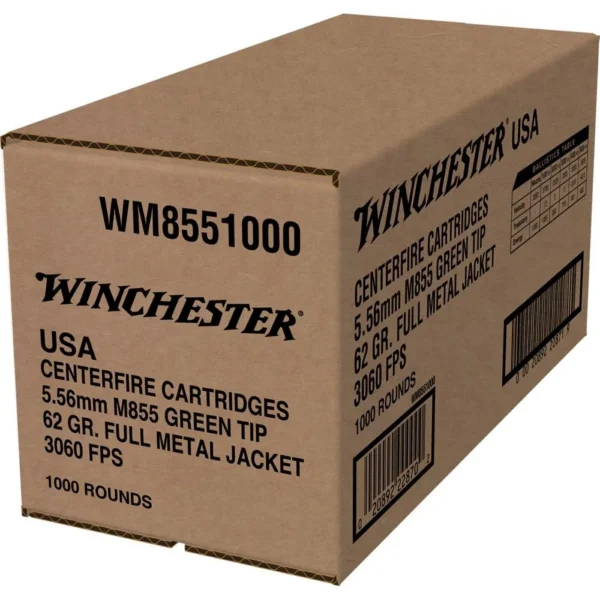 Winchester Ammunition Winchester USA Lake City M855 Green Tip Rifle Ammunition 5.56X45 NATO 62 gr. FMJ 3060 fps 1000/ct
