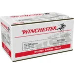 Winchester USA Lake City M193 ammunition, white and red branded box in front view