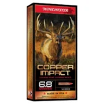 Winchester Copper Impact Rifle Ammunition, front and side of black box with elk artwork