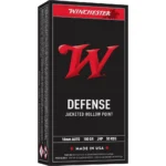 Winchester USA Handgun Ammunition, front view of black and red Defense box