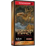 Winchester Copper Impact Rifle Ammunition, orange and black deer-themed box, angled front view