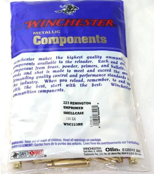 Winchester Bulk Components Winchester Unprimed Brass Rifle Cartridge Cases 100/ct .223 Rem