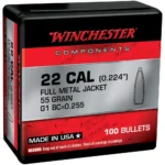 Winchester Centerfire Rifle Bullets, angled view of black, red and gray components box