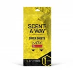 Hunters Specialties Inc. Scent-A-Way Max Odorless Dryer Sheets 15/ct, front view of yellow box