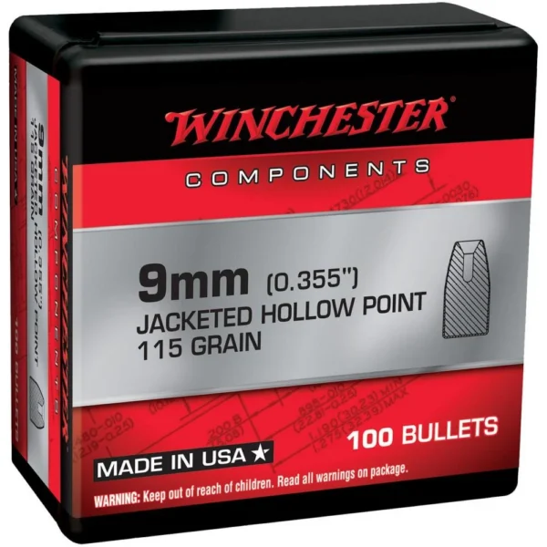 Winchester Bulk Components Winchester Handgun Bullets 9mm Luger .355" 115 gr JHP 100/ct