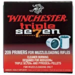 Winchester Triple Se7en 209 Muzzleloading Primers, front view of black and red package