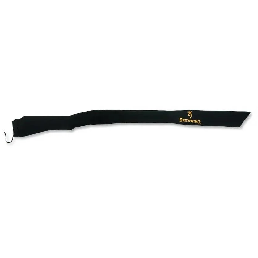 primary-22782 Browning VCI One Piece Gun Sock Black laid flat, with drawstring and Browning logo