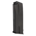 Browning Hi-Power handgun magazine, black side view with metal body, feed lips and baseplate
