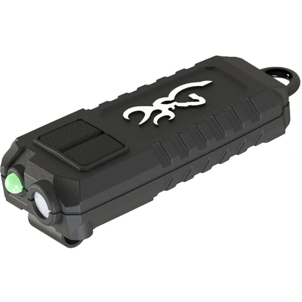 primary-22928 Browning Trailmate Rechargeable USB Cap Flashlight, black angled view with green button