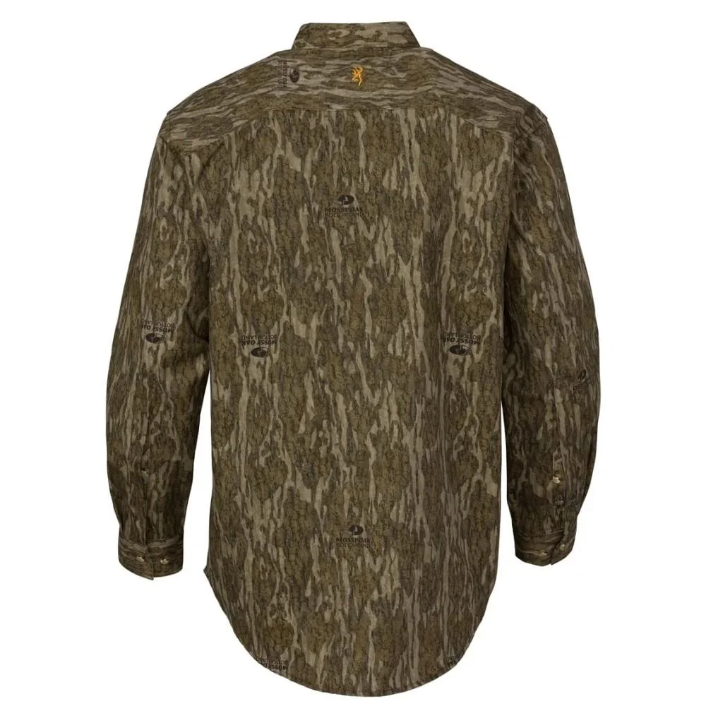 primary-22951 Browning Wasatch-CB Shirt, rear view in Mossy Bottomland camouflage with long sleeves