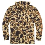 Browning Hooded Long Sleeve Tech Shirt, vintage tan camouflage front view with hood and chest pocket