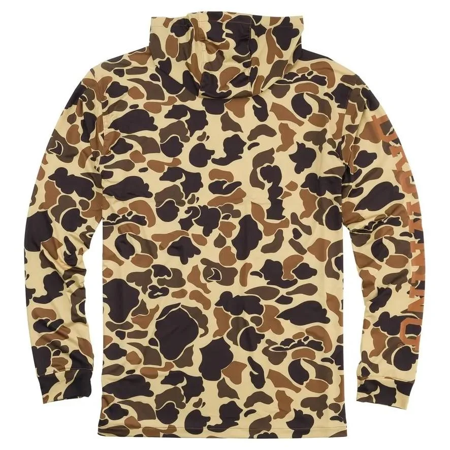 primary-23030 Browning Hooded Long Sleeve Tech Shirt, vintage tan camouflage front view with hood and chest pocket