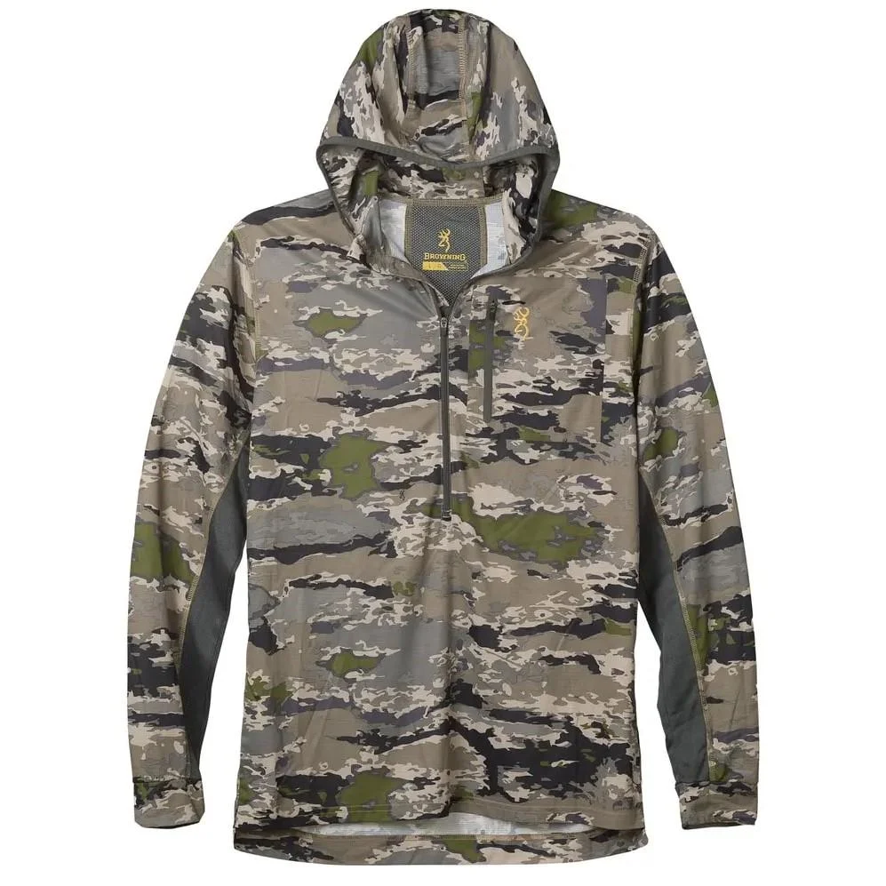 primary-23040 Browning Early Season Hooded Shirt, Ovix camouflage front view with hood and chest pocket