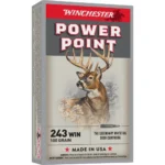 Winchester Power Point Rifle Ammunition front of gray and red box with deer illustration