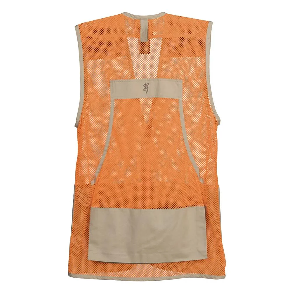 primary-23125 Browning Upland Dove Hunting Vest, blaze orange mesh vest with tan front pocket, front view