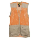 Browning Upland Dove Hunting Vest Blaze, front view with orange mesh and tan pockets