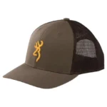 Browning Pahvant Pro Cap in major brown, front-right view with mesh back and yellow logo