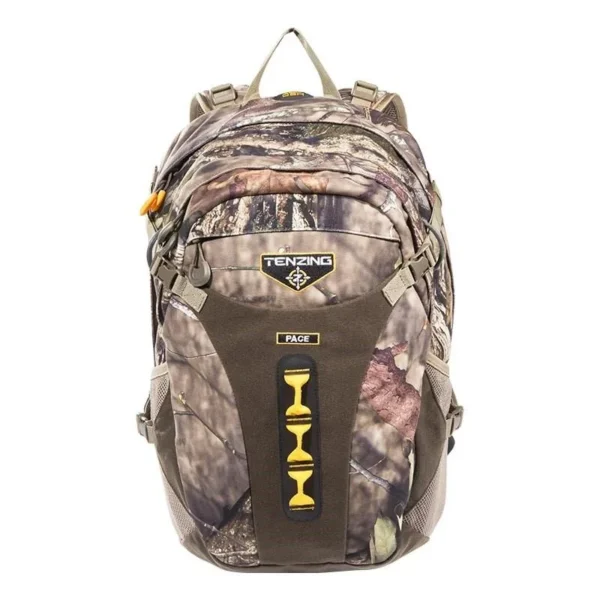 Gsm Tenzing Pace Day Pack Backpack, front view in Mossy Oak camo with multiple zip pockets