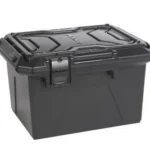 Plano Tactical Series Ammo Crate, black front angled view with latched reinforced lid
