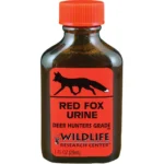 Wildlife Research Masking Scents Fox Urine, brown bottle with orange cap and red fox label