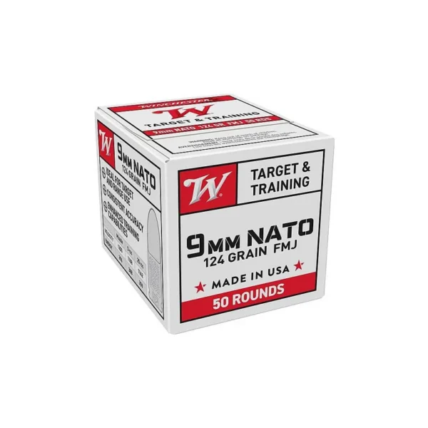 Winchester Ammunition Winchester USA Target & Training NATO Handgun Ammunition 9mm Luger 124 gr. FMJ 1200 fps 50/ct
