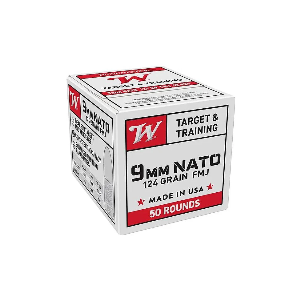 primary-23349 Winchester Ammunition Winchester USA Target & Training NATO Handgun Ammunition 9mm Luger 124 gr. FMJ 1200 fps 50/ct