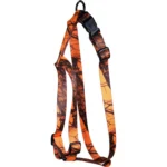 Omnipet Kwik Klip Adjustable Nylon Pet Harness, front view in blaze orange woodland camo