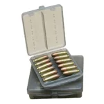 MTM 18 Rounds Case-Gard Ammo Wallet, open clear smoke case holding cartridges