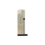 Smith & Wesson MAG S&W SD9 & SD9VE silver magazine, angled side view with black baseplate