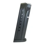 Smith & Wesson MAG S&W M&P black magazine, angled side view with witness holes