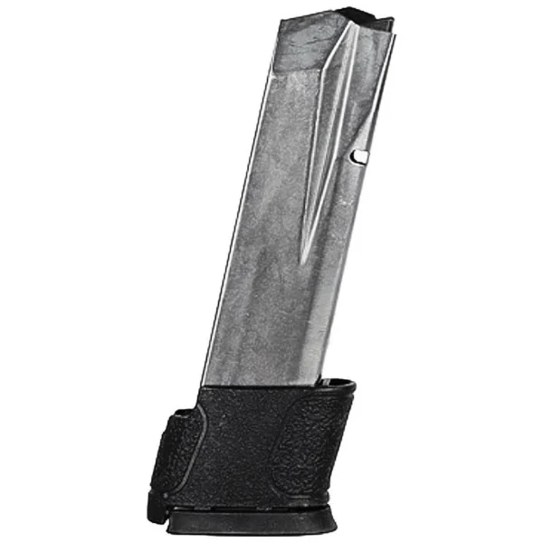 Smith & Wesson MAG S&W M&P 45, angled view of metal magazine with black extended base