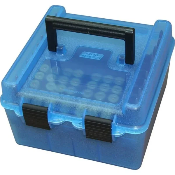 Mtm Molded Products Company MTM Deluxe Ammo Box Handle WSM WSSM Ultra Mag 100 Rounds Clear Blue